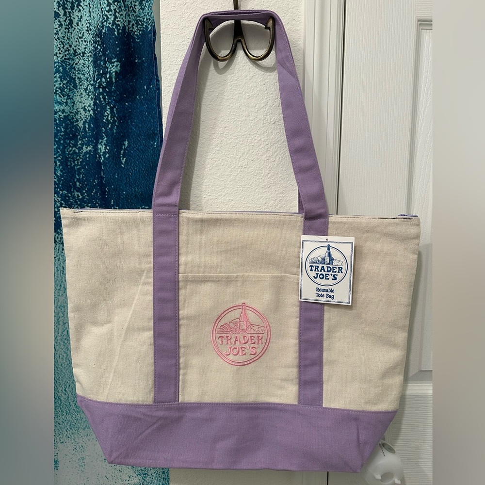 Limited Lavender Trader Joe Canvas Tote Bag with customized zipper